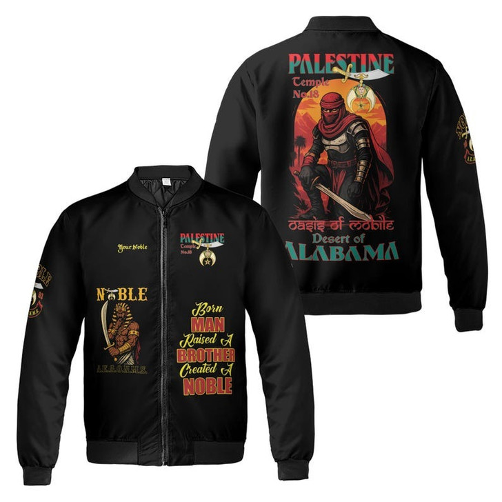 Custom Temple Name Nobles 1983 AEAONMS Warrior Sons Of The Desert Shriners Prince Hall 3D Bomber Jacket Size S-5XL