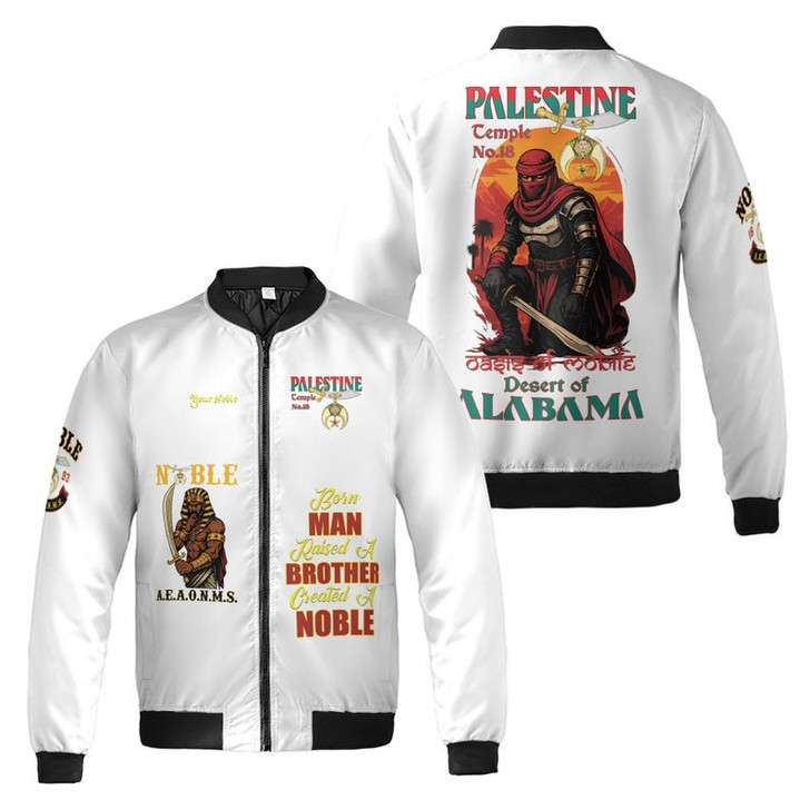 Custom Temple Name Nobles 1983 AEAONMS Warrior Sons Of The Desert Shriners Prince Hall 3D Bomber Jacket Size S-5XL