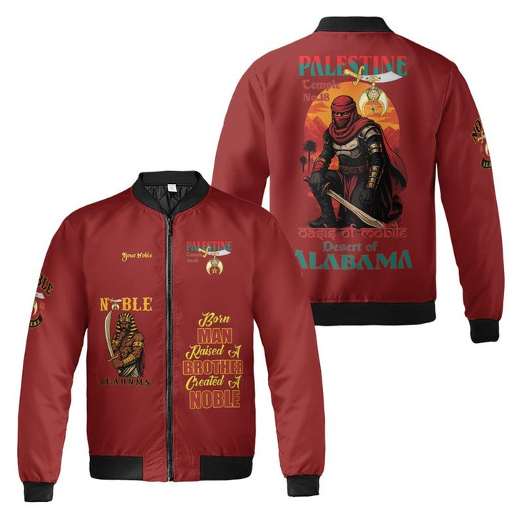 Custom Temple Name Nobles 1983 AEAONMS Warrior Sons Of The Desert Shriners Prince Hall 3D Bomber Jacket Size S-5XL