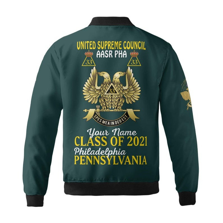 Custom Name, Number Scottish Rite Eagle Wings 33 Degree AASR PHA Freemasonry 3D Bomber Jacket Size S-5XL