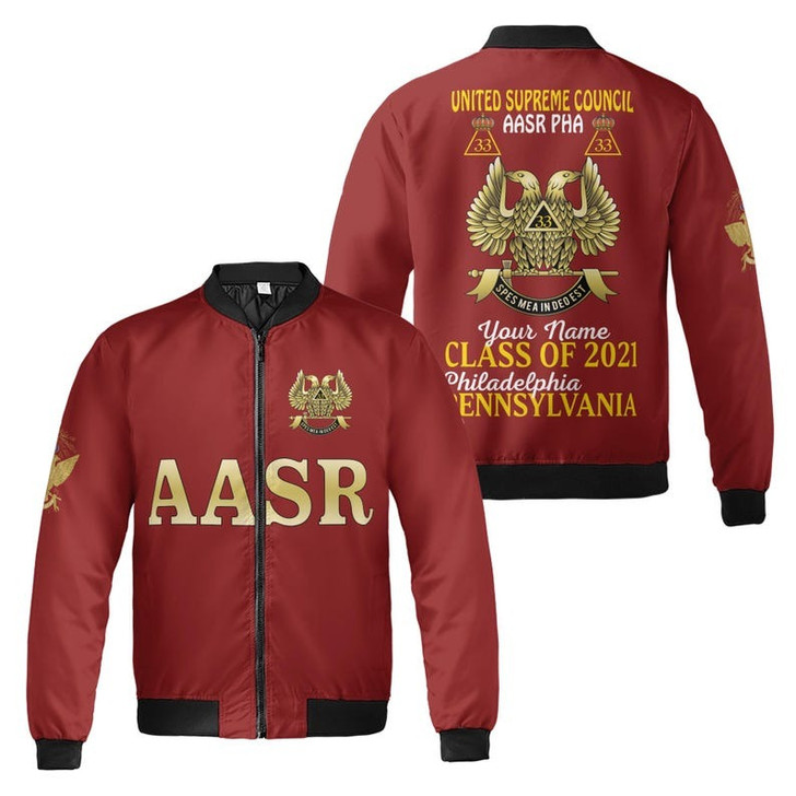Custom Name, Number Scottish Rite Eagle Wings 33 Degree AASR PHA Freemasonry 3D Bomber Jacket Size S-5XL