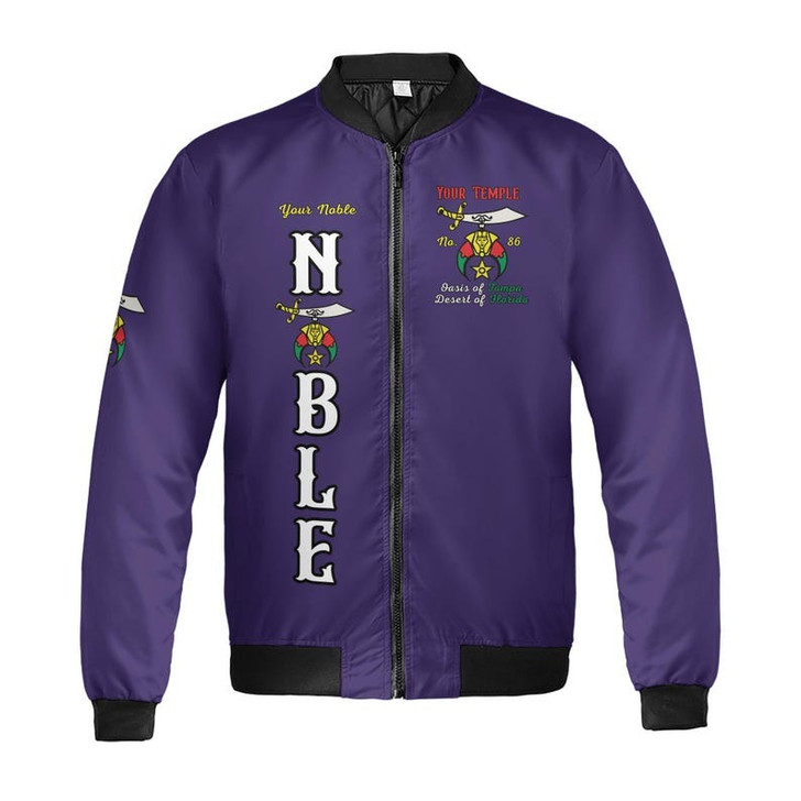Custom Temple Name Nobles Mystic Shrine AEAONMS Known, Wise & Gallant Streng Fury 3D Bomber Jacket Size S-5XL