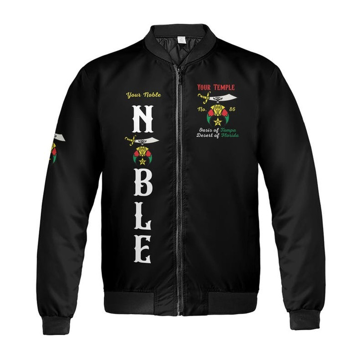 Custom Temple Name Nobles Mystic Shrine AEAONMS Known, Wise & Gallant Streng Fury 3D Bomber Jacket Size S-5XL