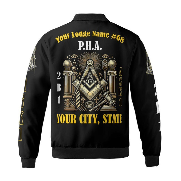 Personalized Name Freemasonry PHA 2B1 ASK1 Wisom Strenght Beauty 3D Bomber Jacket Size S-5XL