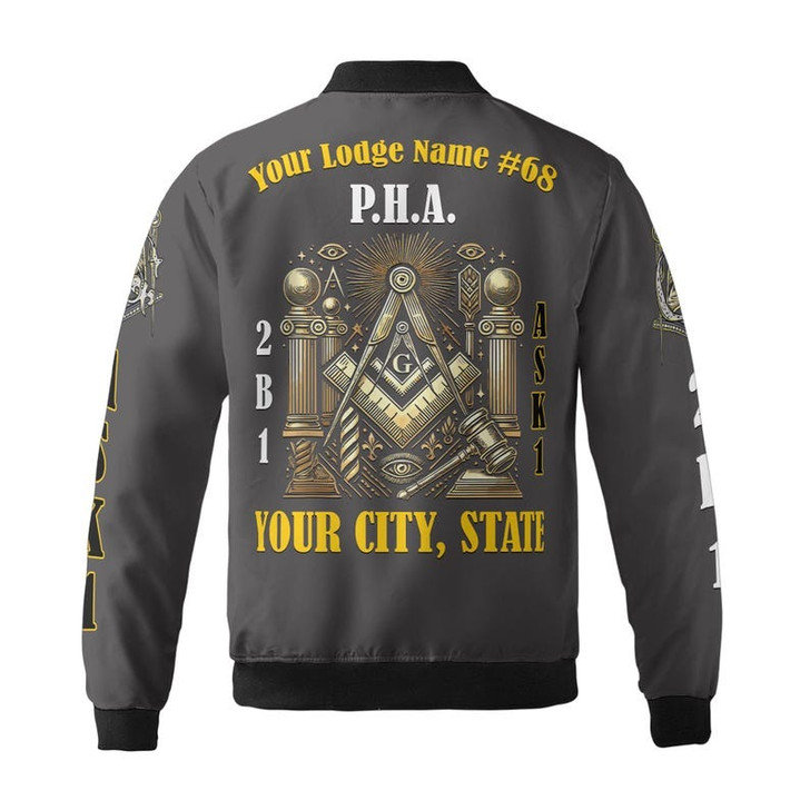 Personalized Name Freemasonry PHA 2B1 ASK1 Wisom Strenght Beauty 3D Bomber Jacket Size S-5XL