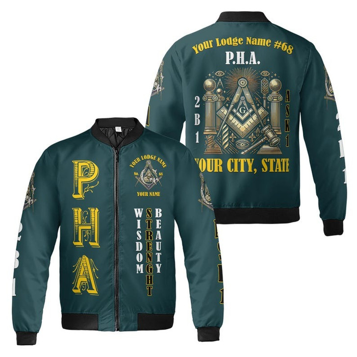 Personalized Name Freemasonry PHA 2B1 ASK1 Wisom Strenght Beauty 3D Bomber Jacket Size S-5XL