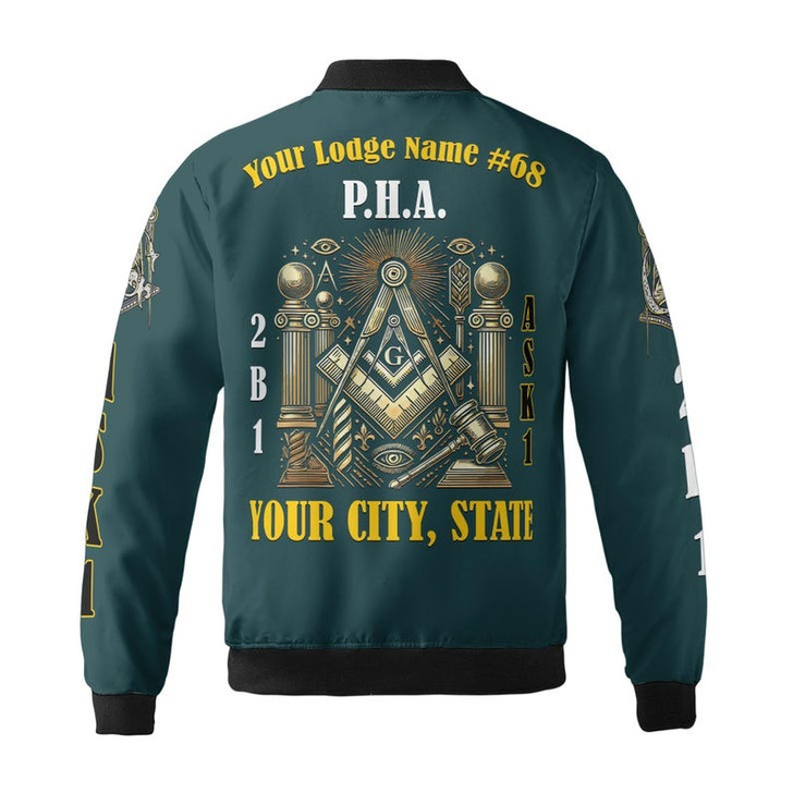 Personalized Name Freemasonry PHA 2B1 ASK1 Wisom Strenght Beauty 3D Bomber Jacket Size S-5XL