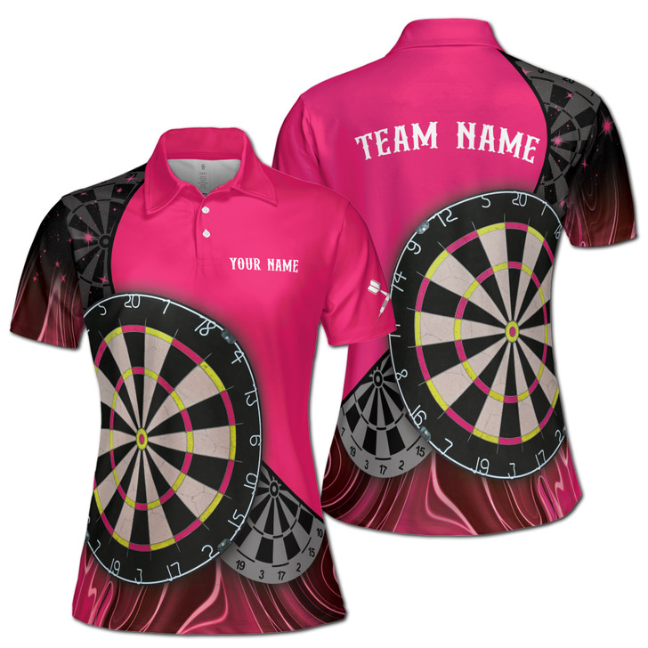 Pink Black Dart Team Player Custom Name Women's Polo Shirt S-5XL