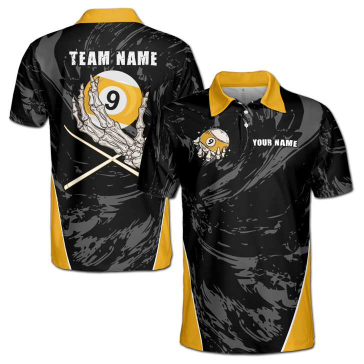 Custom Name and Team Black Yellow Pickleball Paddle Men's Polo Shirt S-5XL