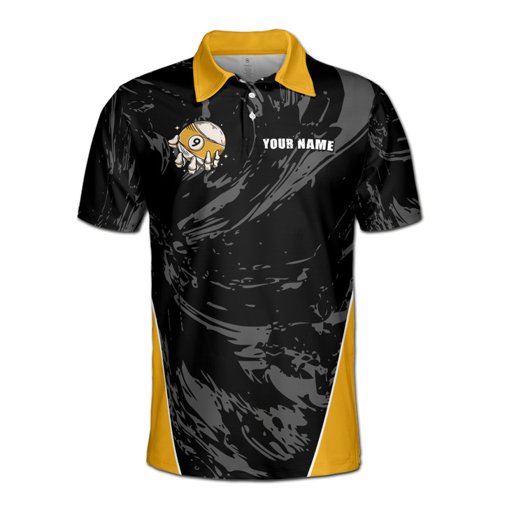 Custom Name and Team Black Yellow Pickleball Paddle Men's Polo Shirt S-5XL
