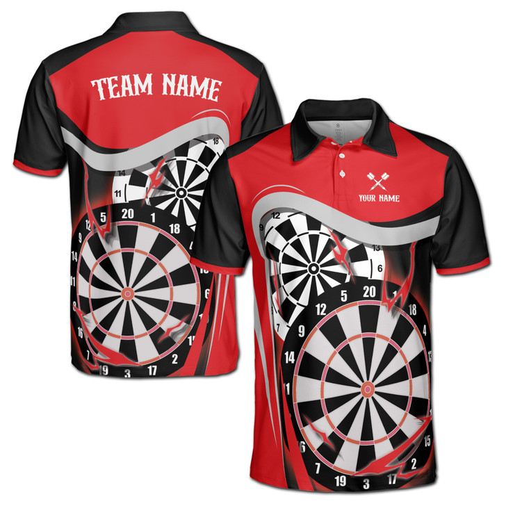 Personalized Name and Team Red Black Dart Player Jersey Men's Polo Shirt S-5XL