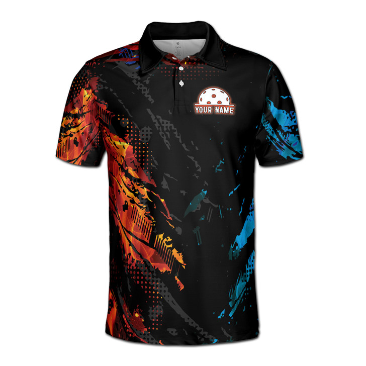 Personalized Name and Team Flame Pickleball Player Jersey Men's Polo Shirt S-5XL