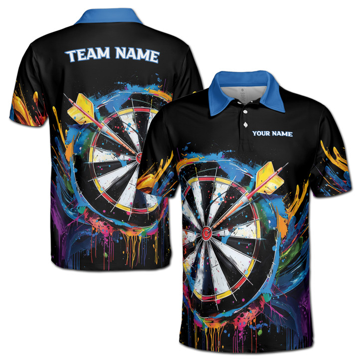 Personalized Name and Team Colorful Dart Player Jersey Men's Polo Shirt S-5XL