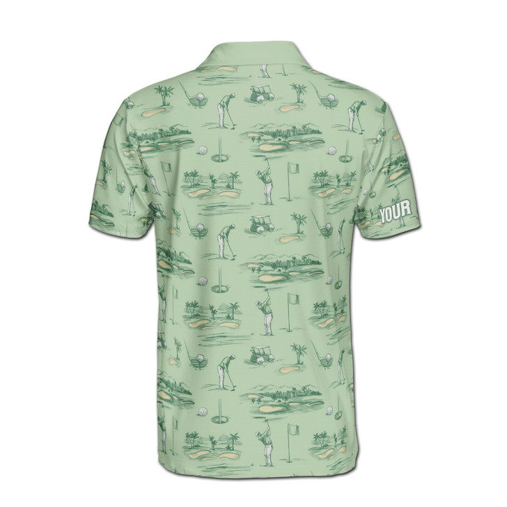 Personalized Name Green Golf Course Pattern Men's Polo Shirt S-5XL