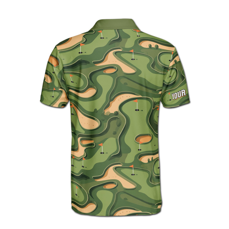 Personalized Name Green Golf Course Map Pattern Men's Polo Shirt S-5XL