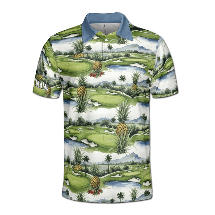 Personalized Name Tropical Golf Course Pineapple Men's Polo Shirt S-5XL
