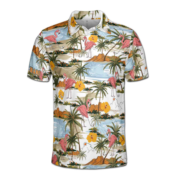 Personalized Name Tropical Flamingo Golf Pattern Men's Polo Shirt S-5XL