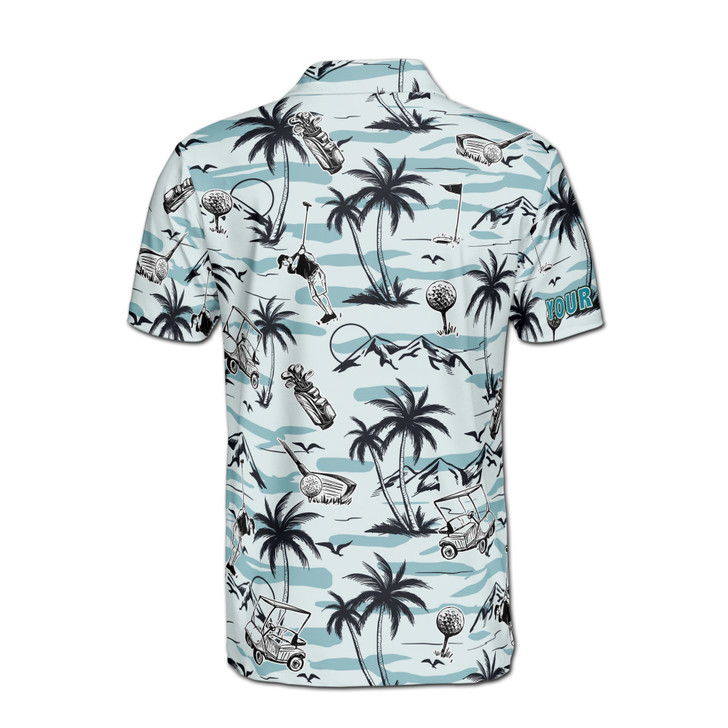 Personalized Name Light Blue Tropical Golf Pattern Men's Polo Shirt S-5XL