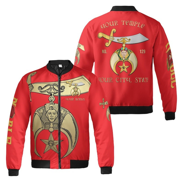 Custom Your Temple and Name Shriners Symbol, Noble Shriners 3D Bomber Jacket Size S-5XL
