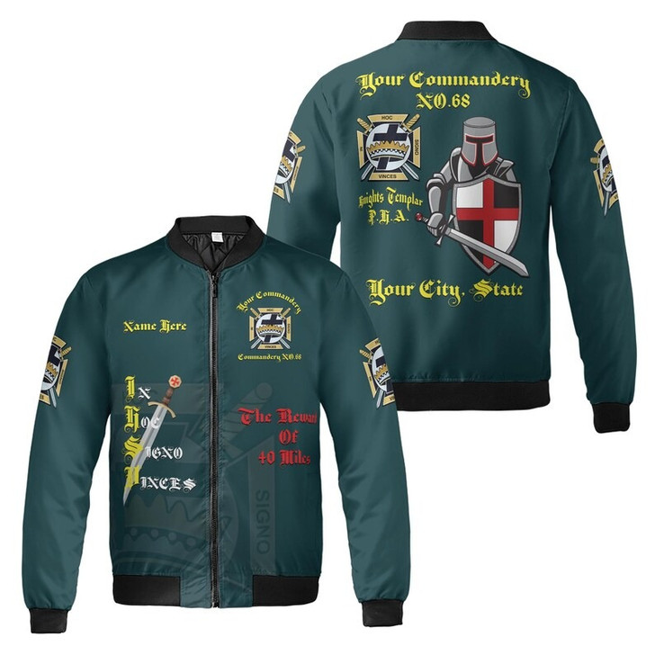 Customize Name Masonic Knights Templar 40 Mile Reward Commander 3D Bomber Jacket Size S-5XL