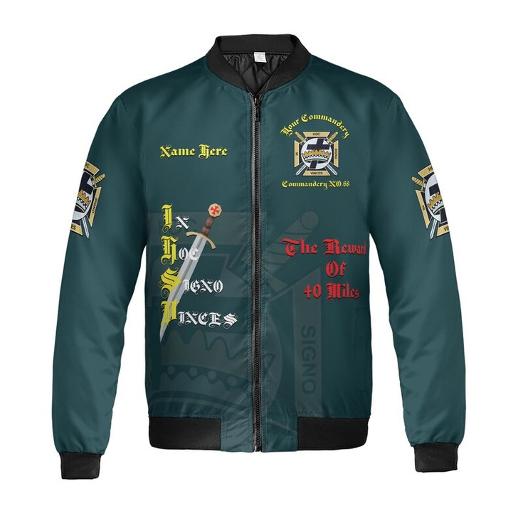 Customize Name Masonic Knights Templar 40 Mile Reward Commander 3D Bomber Jacket Size S-5XL