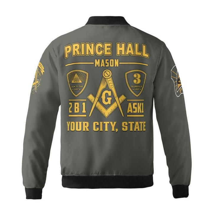 Custom Name Freemason Prince Hall PHA 2B1 ASK1 3D Bomber Jacket Size S-5XL