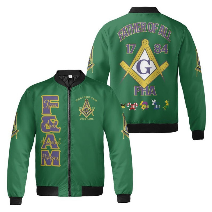 Personalized Lodge Name F&AM Prince Hall Mason Father Of All Freemasonry 3D Bomber Jacket Size S-5XL