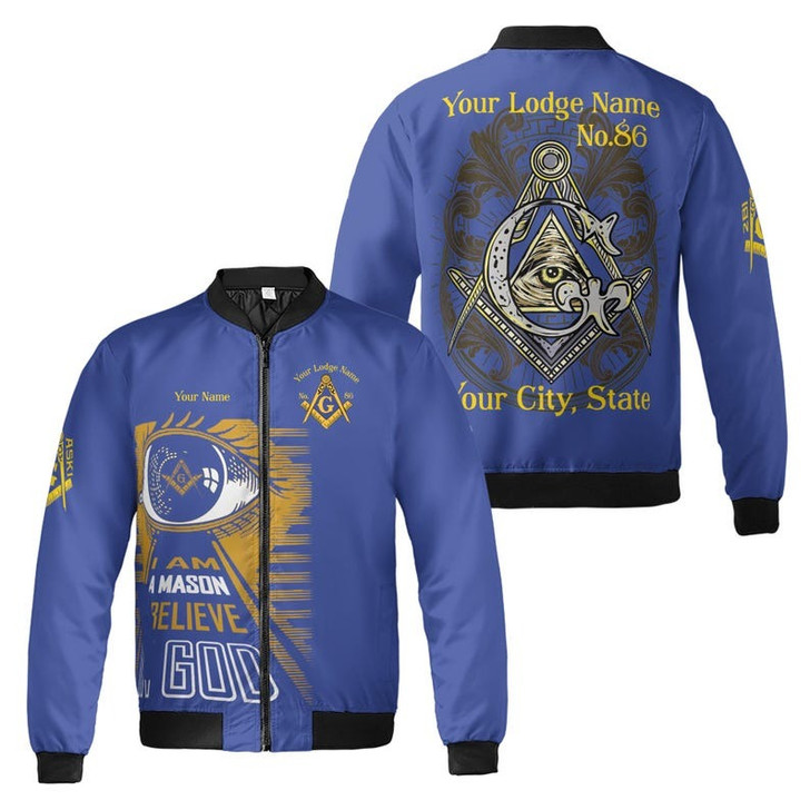 Customize Name Lodge Name I Am Mason I Believe In God Freemasonry 3D Bomber Jacket Size S-5XL