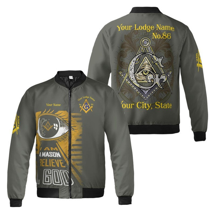Customize Name Lodge Name I Am Mason I Believe In God Freemasonry 3D Bomber Jacket Size S-5XL