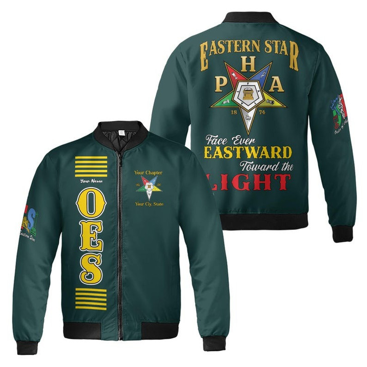 Personalized Name OES Order of Eastern Star Face ever EASTWARD toward the LIGHT 3D Bomber Jacket Size S-5XL