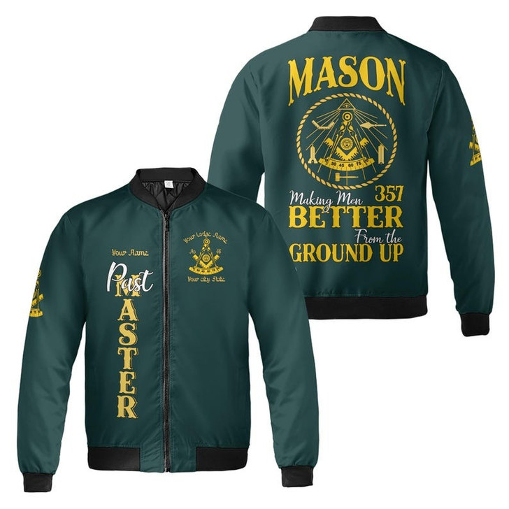 Personalized Name Past Master Making Men BETTER From the Ground Up Freemason 3D Bomber Jacket Size S-5XL