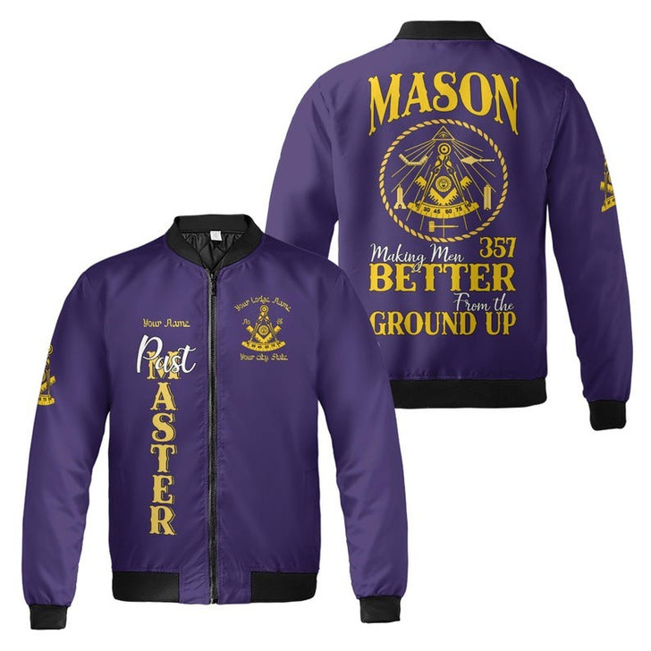 Personalized Name Past Master Making Men BETTER From the Ground Up Freemason 3D Bomber Jacket Size S-5XL