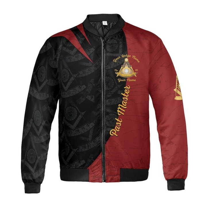Personalized Name Past Master Emblem Square Compass F&AM PHA Freemason 3D Bomber Jacket Size S-5XL