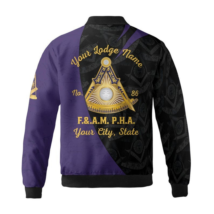 Personalized Name Past Master Emblem Square Compass F&AM PHA Freemason 3D Bomber Jacket Size S-5XL