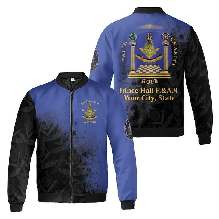 Personalized Name Past Master F&AM PHA Faith Hope Charity Freemason 3D Bomber Jacket Size S-5XL