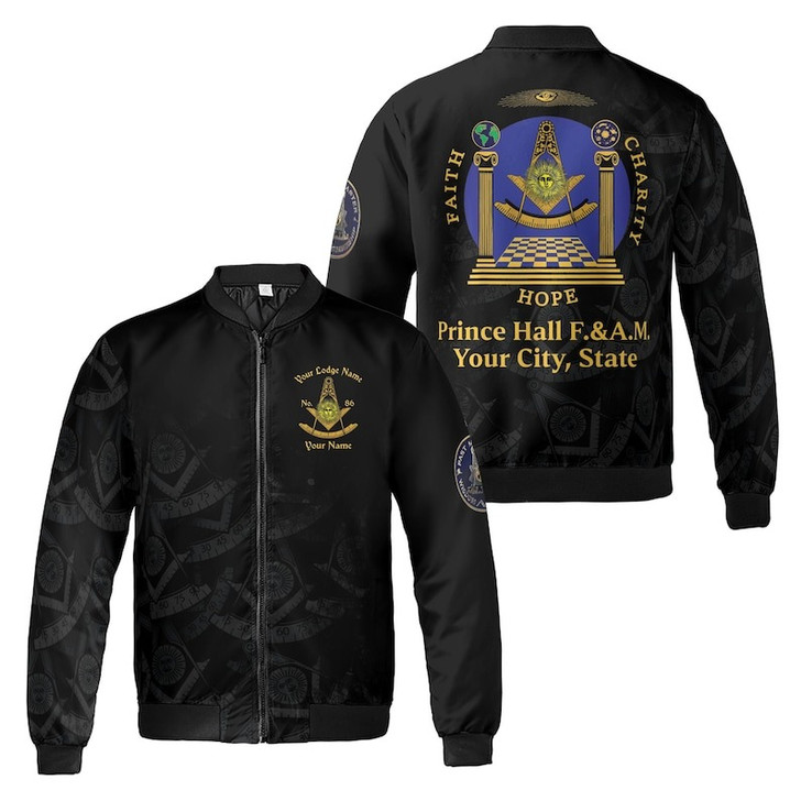 Personalized Name Past Master F&AM PHA Faith Hope Charity Freemason 3D Bomber Jacket Size S-5XL