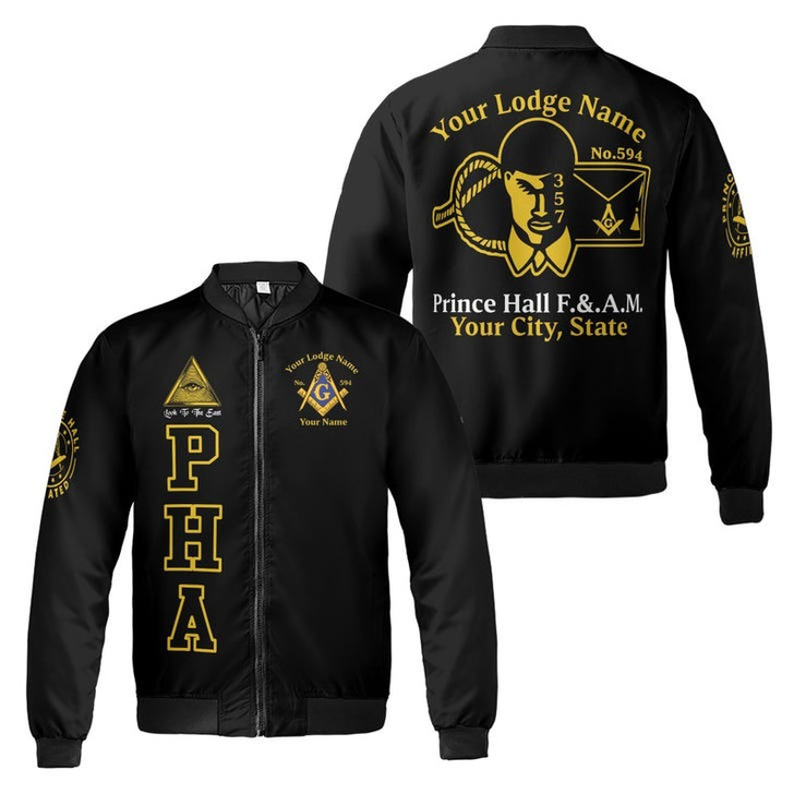 Personalized Name Prince Hall Affiliated F&AM PHA The Black Suits Freemason 3D Bomber Jacket Size S-5XL