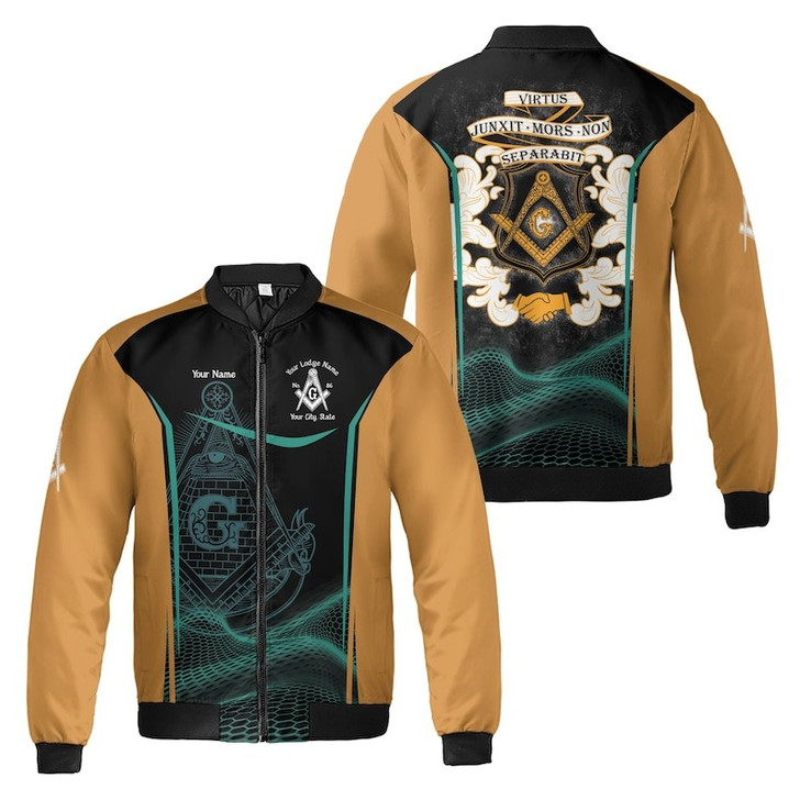 Personalized Lodge Name Masonic Virtus Junxit Mors Non Separabit Freemasonry 3D Bomber Jacket Size S-5XL