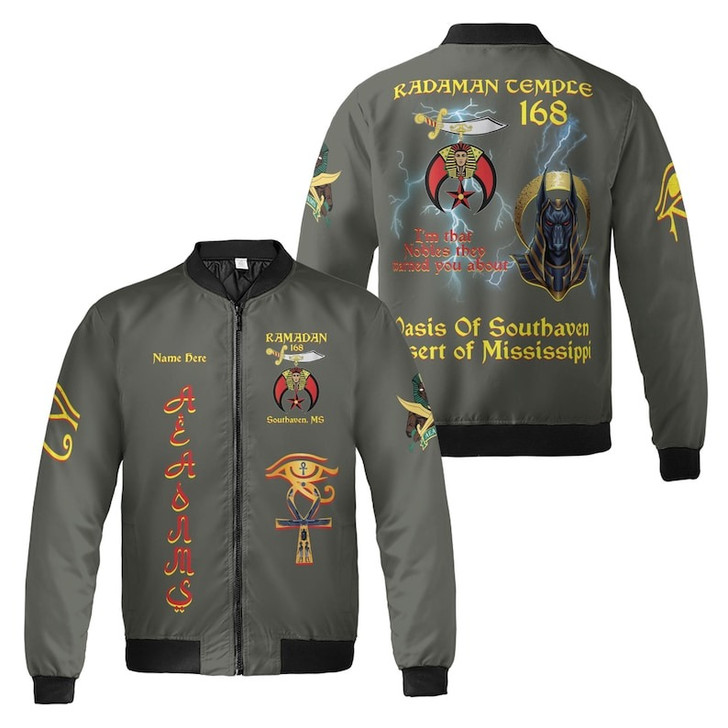 Custom Temple Name Nobles Mystic Shrine AEAONMS You've Been Warned 3D Bomber Jacket Size S-5XL