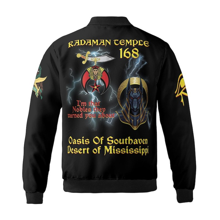 Custom Temple Name Nobles Mystic Shrine AEAONMS You've Been Warned 3D Bomber Jacket Size S-5XL