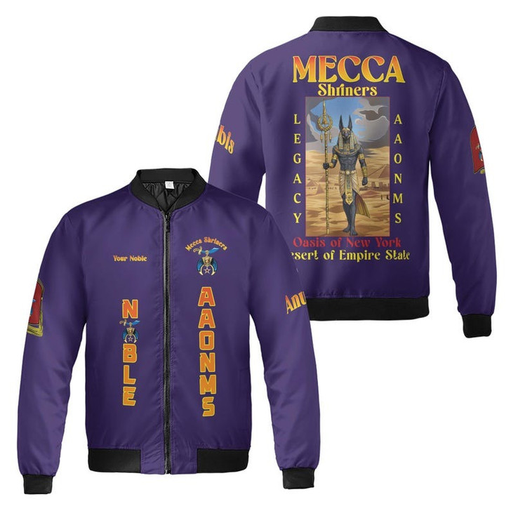 Personalized Temple Name Nobles Anubis of the Mystic Shrine AAONMS Freemason 3D Bomber Jacket Size S-5XL