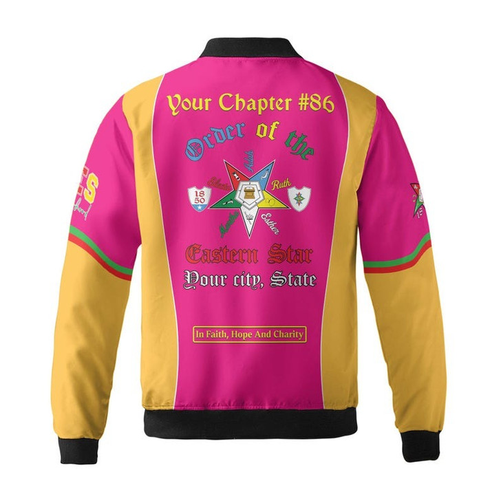 Personalized Name OES Order of Eastern Star 1850 Electa Adah Ruth Esther Martha Freemasonry 3D Bomber Jacket Size S-5XL