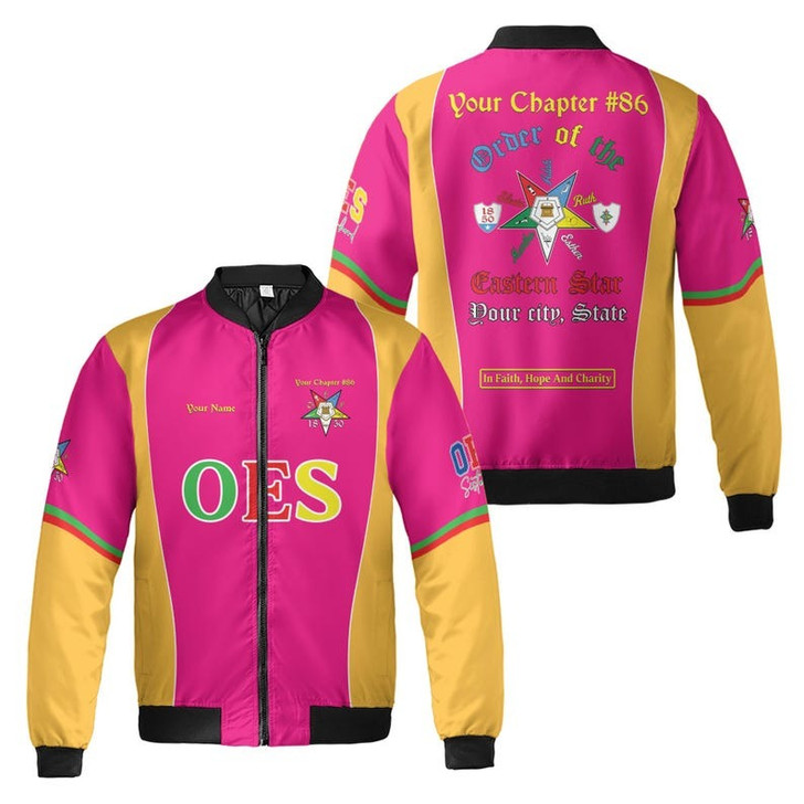 Personalized Name OES Order of Eastern Star 1850 Electa Adah Ruth Esther Martha Freemasonry 3D Bomber Jacket Size S-5XL