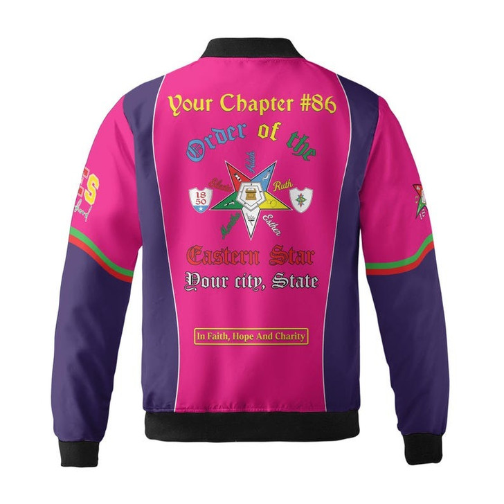 Personalized Name OES Order of Eastern Star 1850 Electa Adah Ruth Esther Martha Freemasonry 3D Bomber Jacket Size S-5XL