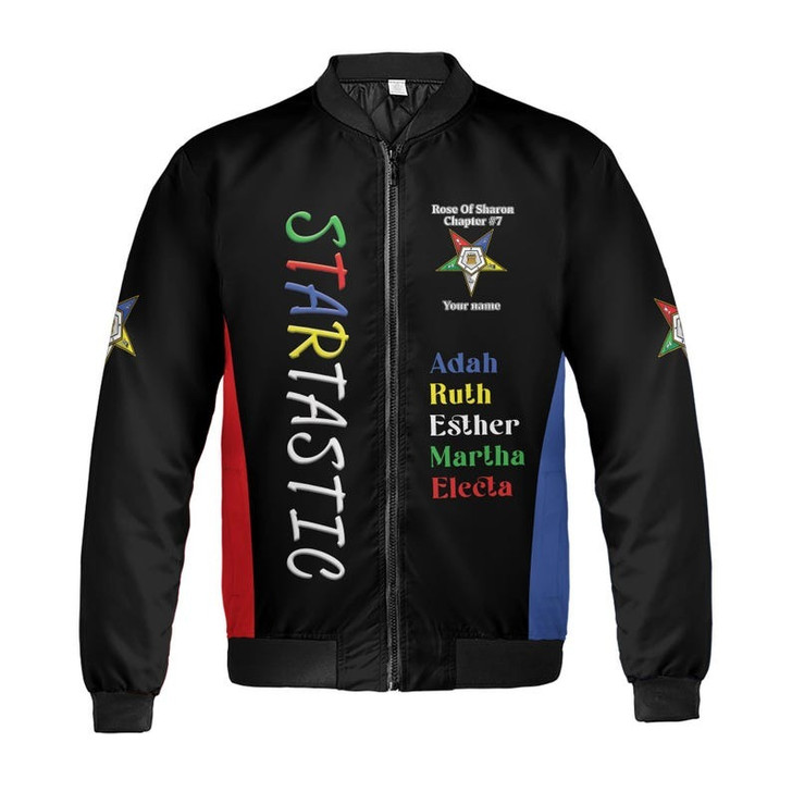 Customize Name OES Order of the Eastern Star Pentagon Down 1850 Electa Adah Ruth Esther Martha Freemasonry 3D Bomber Jacket Size S-5XL