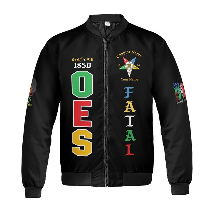 Customized Name 1850 OES FATAL Sister Eyes Mask Order Of The Eastern Star Pentagon Down 3D Bomber Jacket Size S-5XL