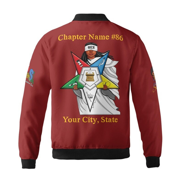 Customized Name 1850 OES FATAL Sister Eyes Mask Order Of The Eastern Star Pentagon Down 3D Bomber Jacket Size S-5XL
