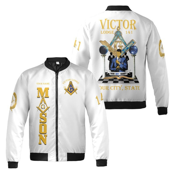 Personalized Lodge Name Faith Hope Charity PHA Prince Hall Affiliation Freemasonry 3D Bomber Jacket Size S-5XL