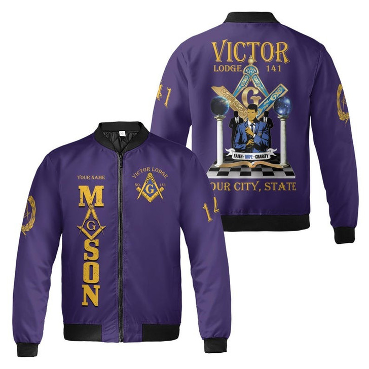 Personalized Lodge Name Faith Hope Charity PHA Prince Hall Affiliation Freemasonry 3D Bomber Jacket Size S-5XL
