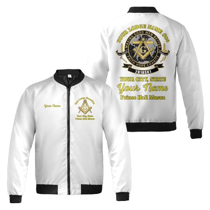 Personalized Name Prince Hall 2B1 ASK1 Making Good Men Better Freemasonry 3D Bomber Jacket Size S-5XL